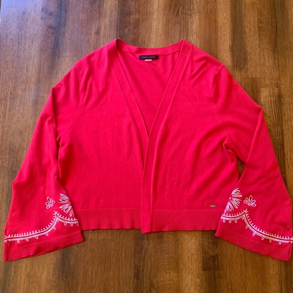 Tommy Hilfiger cardigan Large Hot pink Fushia bell sleeve embroidered design